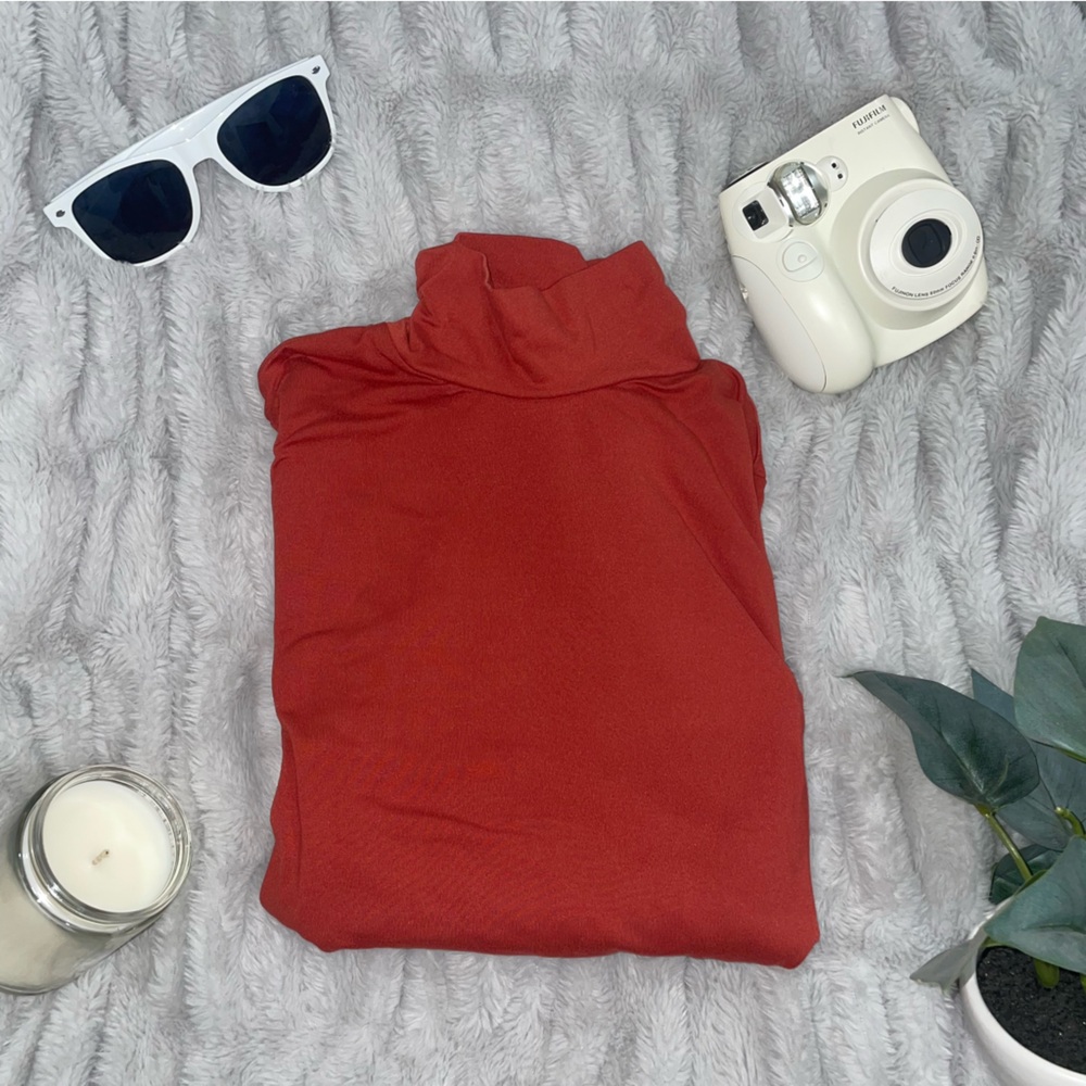 Orange Turtle Neck Long Sleeve Tee